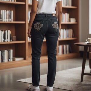 Cielo Jeans USA Womens Dark Wash Embroidered Rhinestone Straight Leg Jeans Sz 31